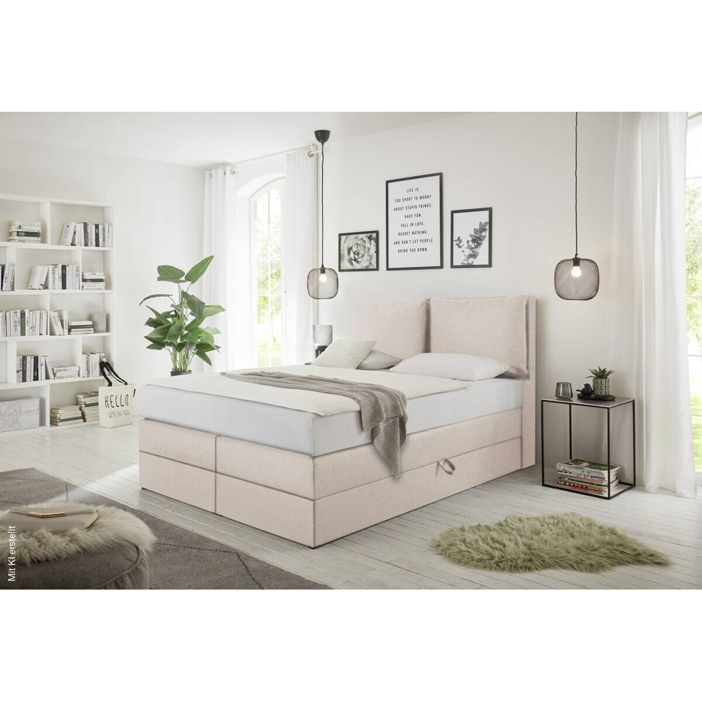 Boxspringbett Lissy creme Liegefläche B/L: ca. 140x200 cm