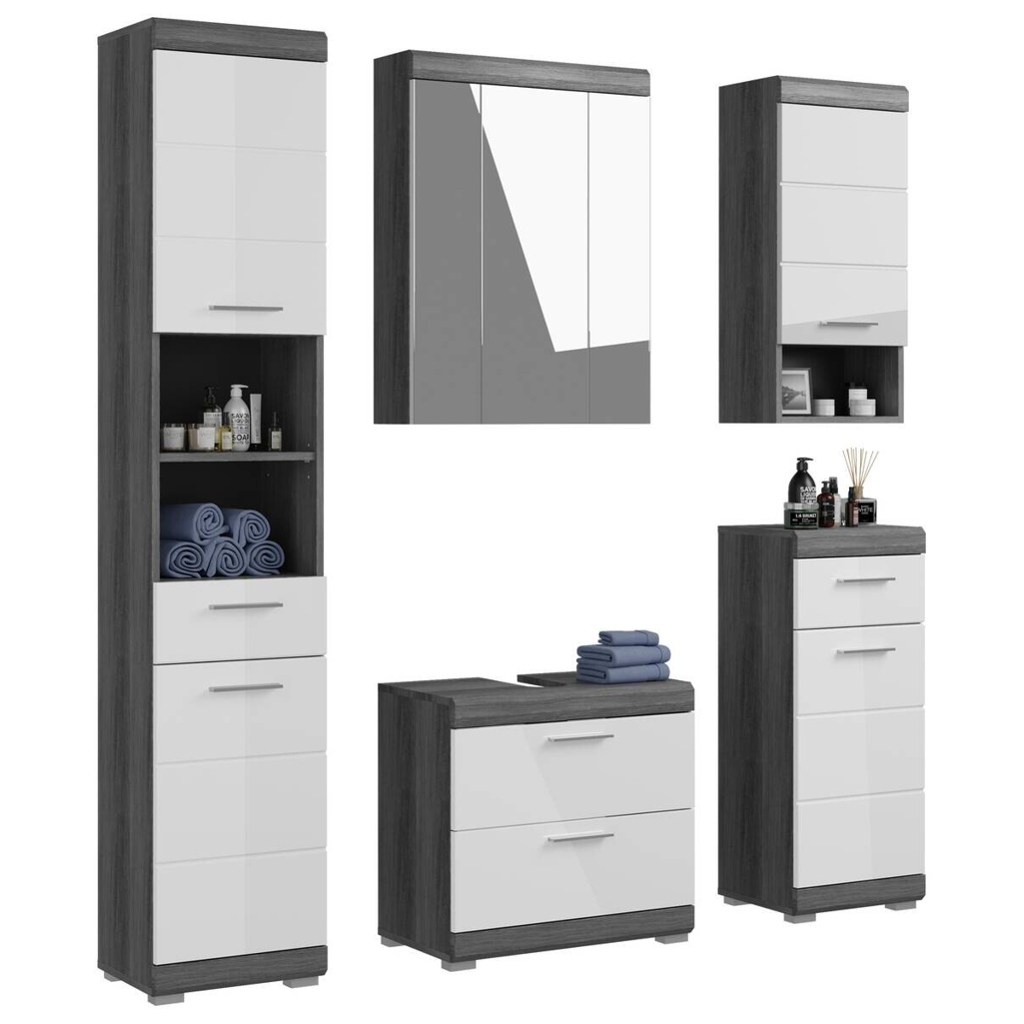 Badezimmer-Set Scout Rauchsilber Nachbildung weiß Hochglanz B/H/T: ca. 164x191x34 cm
