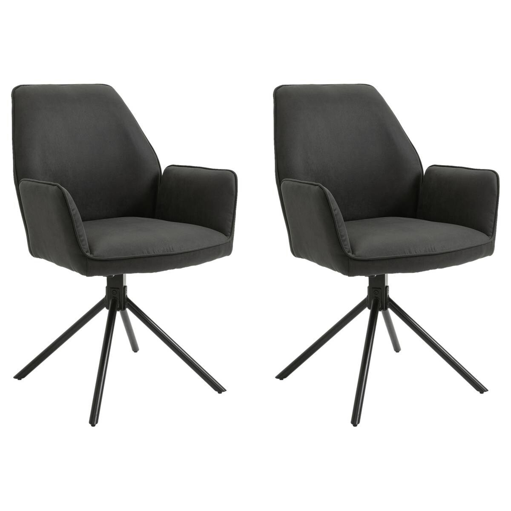 Stuhl BLAIR 2er-Set anthrazit Vintage schwarz Stoff Metall B/H/T: ca. 57x89x61 cm
