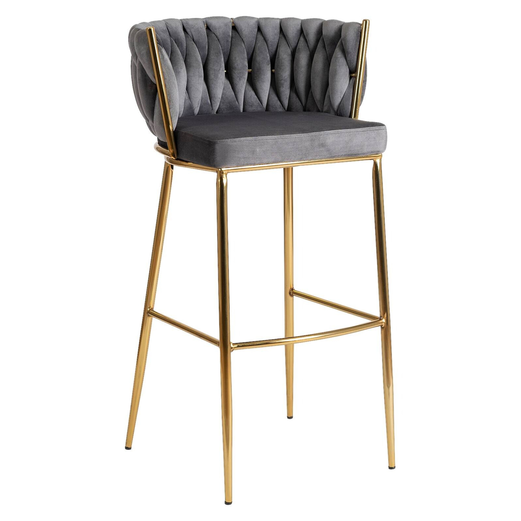 Barhocker FLORES grau Velourstoff B/H/T: ca. 60x104,5x56 cm