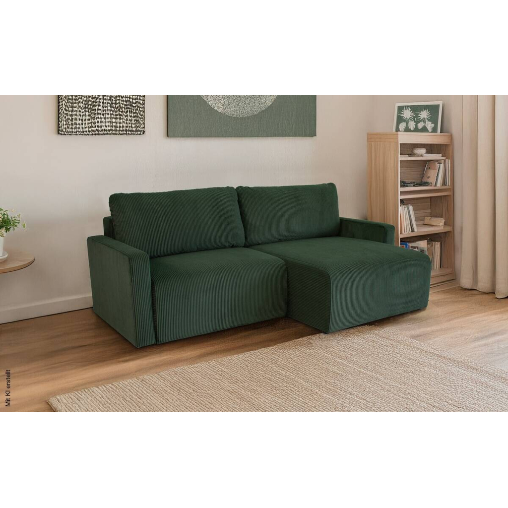 Ecksofa mit Bettfunktion und Bettkasten grün Microfaser B/H/T: ca. 227x92x146 cm