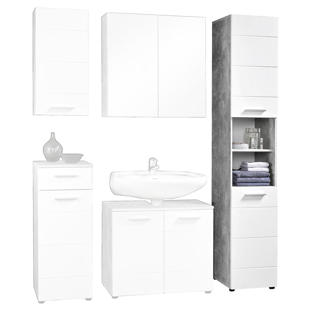 Badhochschrank Stockholm Beton Optik weiß Hochglanz B/H/T: ca. 35x191x35 cm
