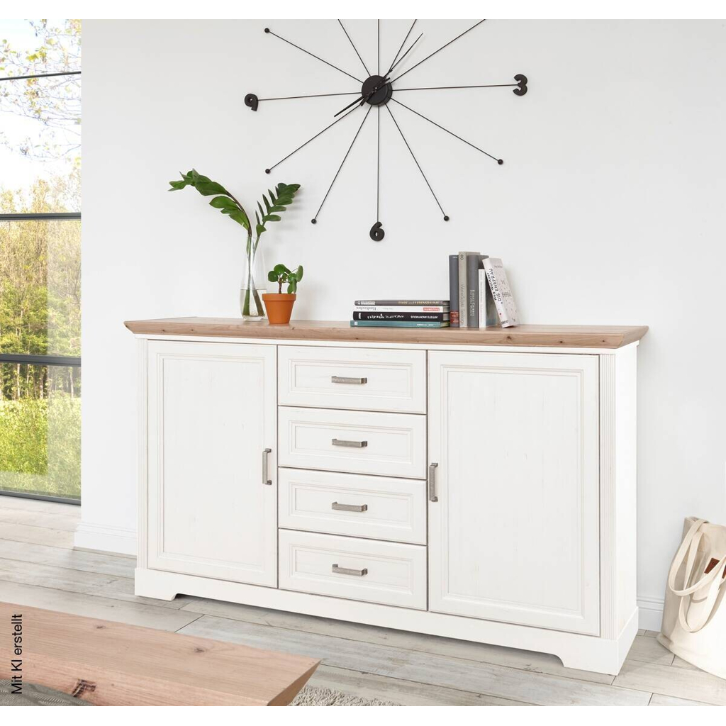 Kommode Jasmin Eiche Artisan Nachbildung weiß Pinie Nachbildung B/H/T: ca. 164x90x41 cm