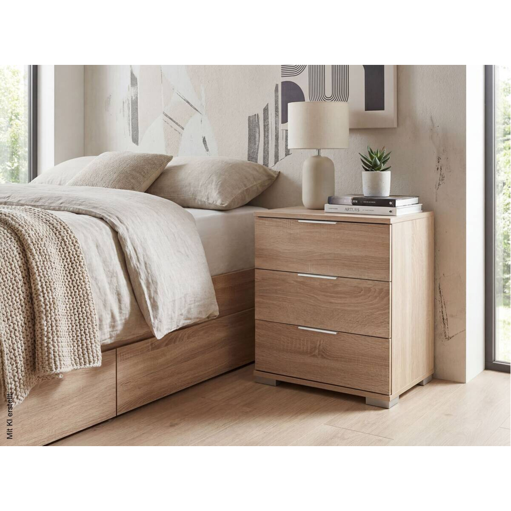 Nachtkonsole Easy Plus Eiche Sägerau Nachbildung B/H/T: ca. 52x58x38 cm