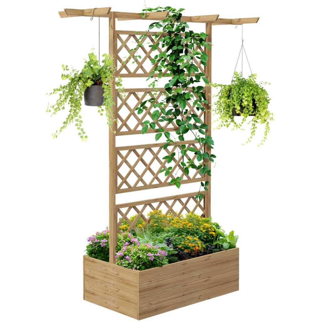 Outsunny Hochbeet natur Holz B/H/L: ca. 55x183x160 cm