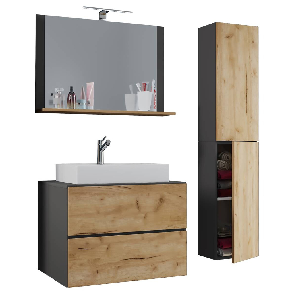 Waschplatz 4tlg-Lendas anthrazit Eiche Honig Nachbildung weiß B/H/T: ca. 60x52x52 cm