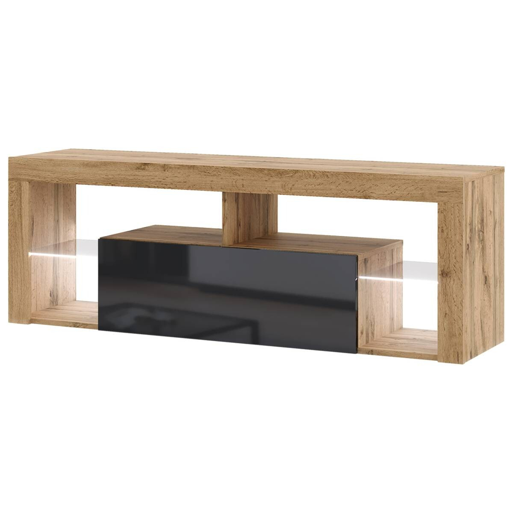 TV-Lowboard TV LOWBOARD Everest 140 LED Eiche Wotan Nachbildung schwarz glänzend B/H/T: ca. 140x50x35 cm