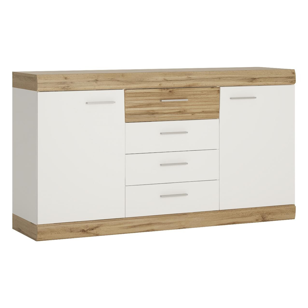 Sideboard Merida Eiche Wotan Nachbildung weiß Hochglanz B/H/T: ca. 157x87x42 cm