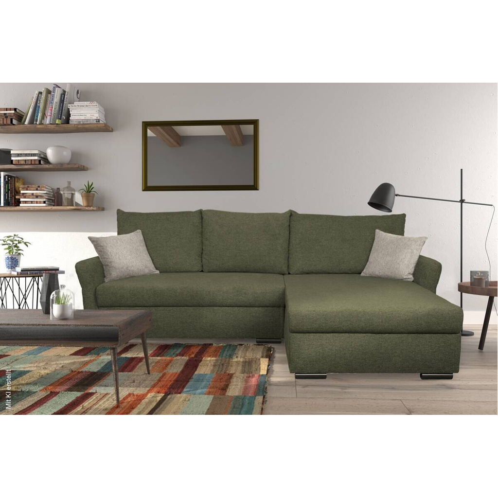 Ecksofa mit Bettfunktion und Bettkasten grün Webstoff B/H/T: ca. 218x90x168 cm
