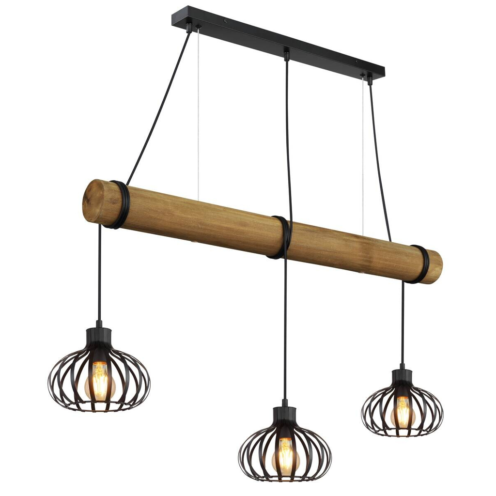 GLOBO Pendelleuchte schwarz Metall Holz B/H/L: ca. 20x150x100 cm E27 3 Brennstellen