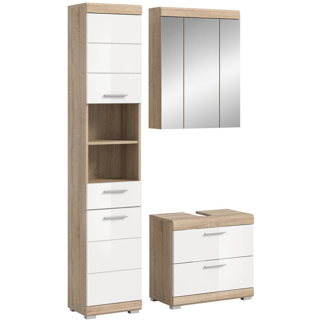 Badezimmer-Set Lambada Eiche Sonoma Nachbildung weiß Hochglanz B/H/T: ca. 112x191x37 cm