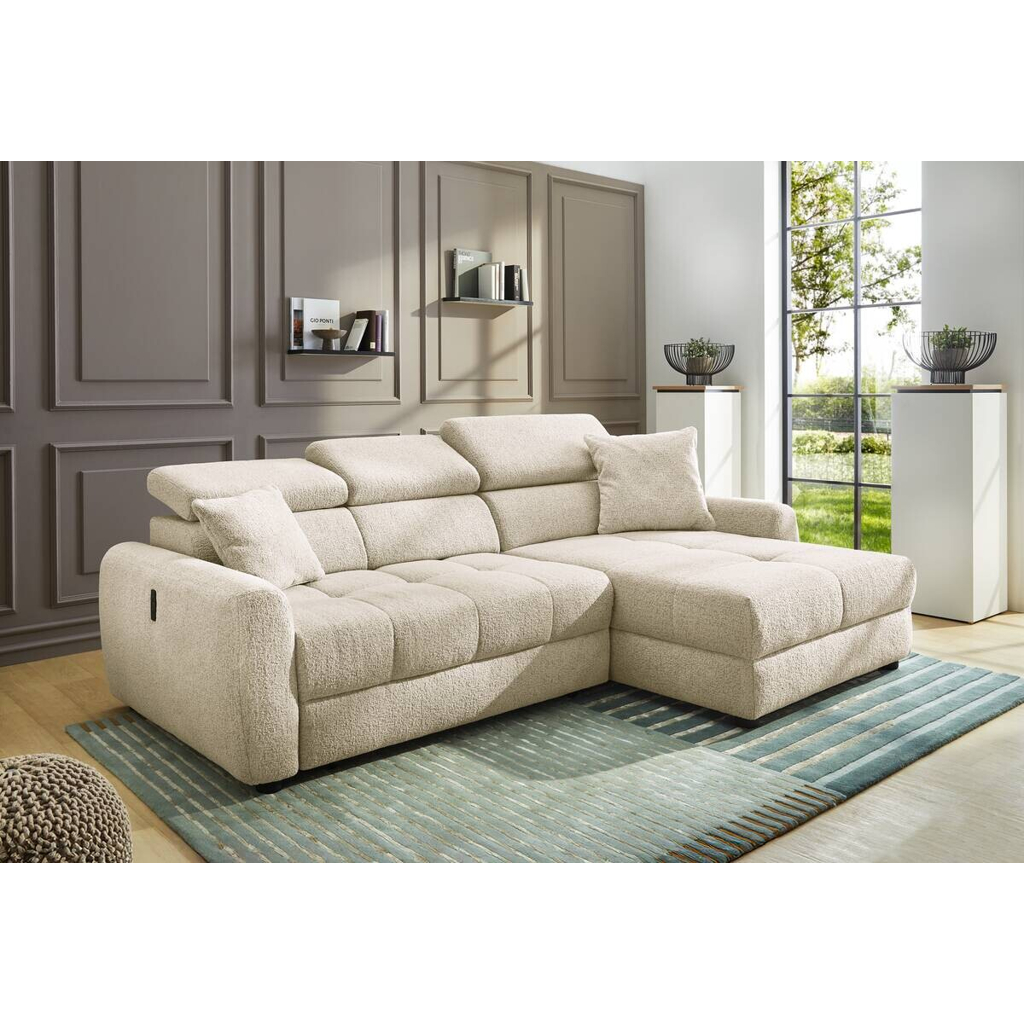 Ecksofa mit elektrischer XXL Sitztiefenverstellung beige Flachgewebe B/H/T: ca. 270x109x175 cm