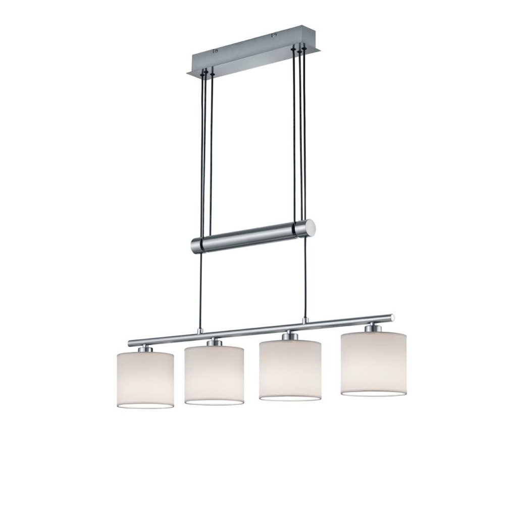 TRIO Pendelleuchte Garda nickel matt weiß Metall Textil B/H/T: ca. 77x150x13 cm E14 4 Brennstellen