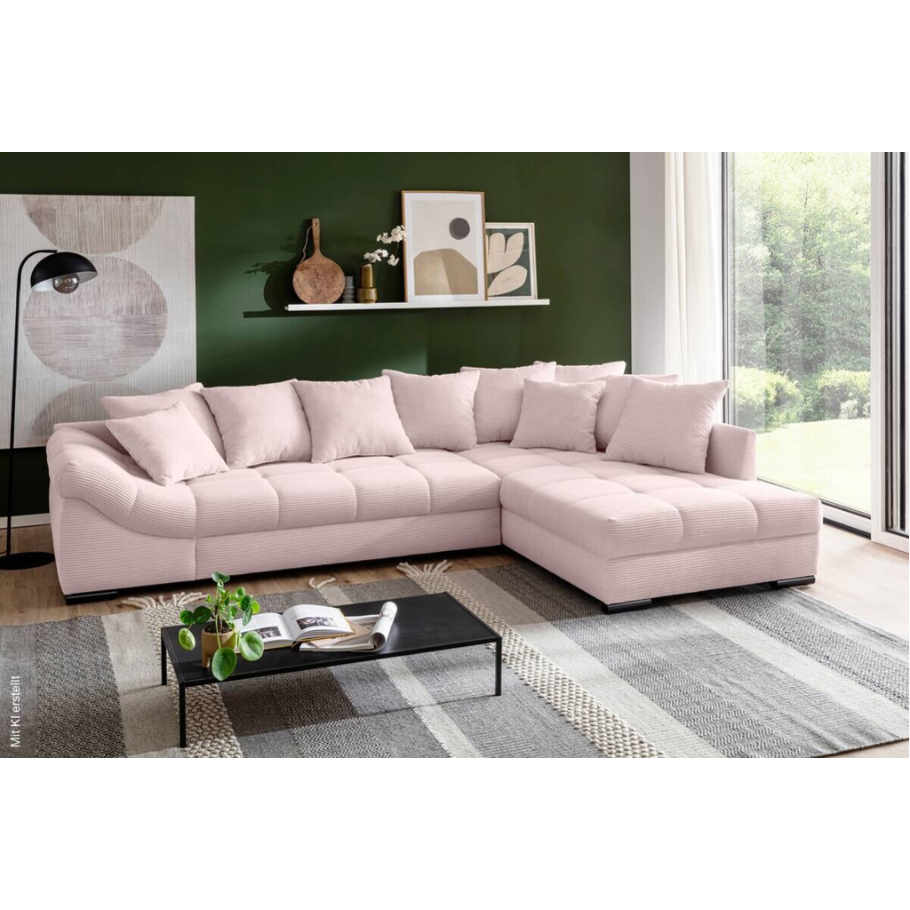 Ecksofa mit Bettfunktion altrosa Microfaser B/H/T: ca. 303x88x202 cm