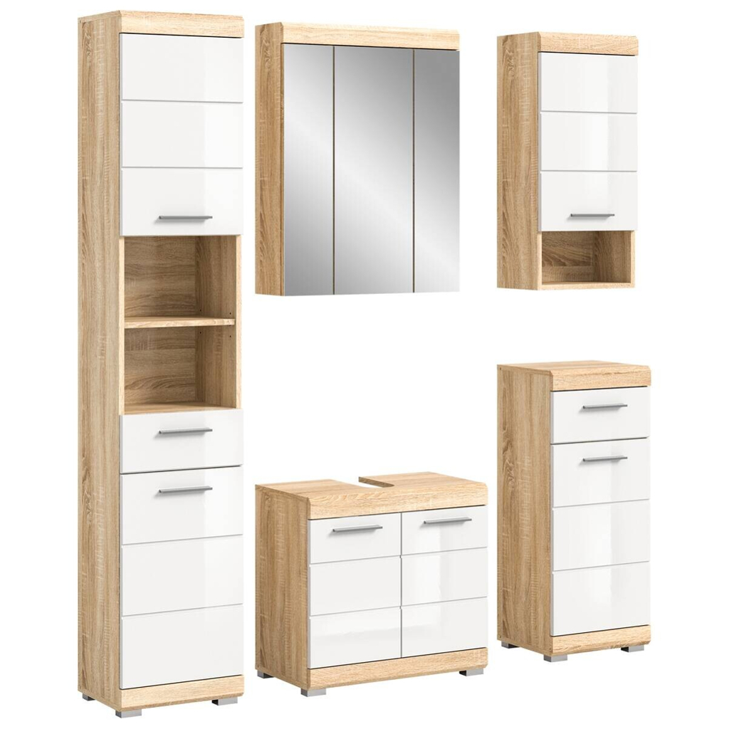 Badezimmer-Set LAMBADA Eiche Sonoma hell Nachbildung weiß Hochglanz B/H/T: ca. 164x191x34 cm