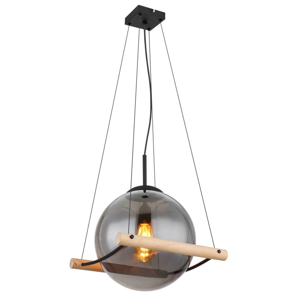 GLOBO Pendelleuchte Rauch schwarz Metall Glas B/H/T: ca. 35x120x33,5 cm E27 1 Brennstellen