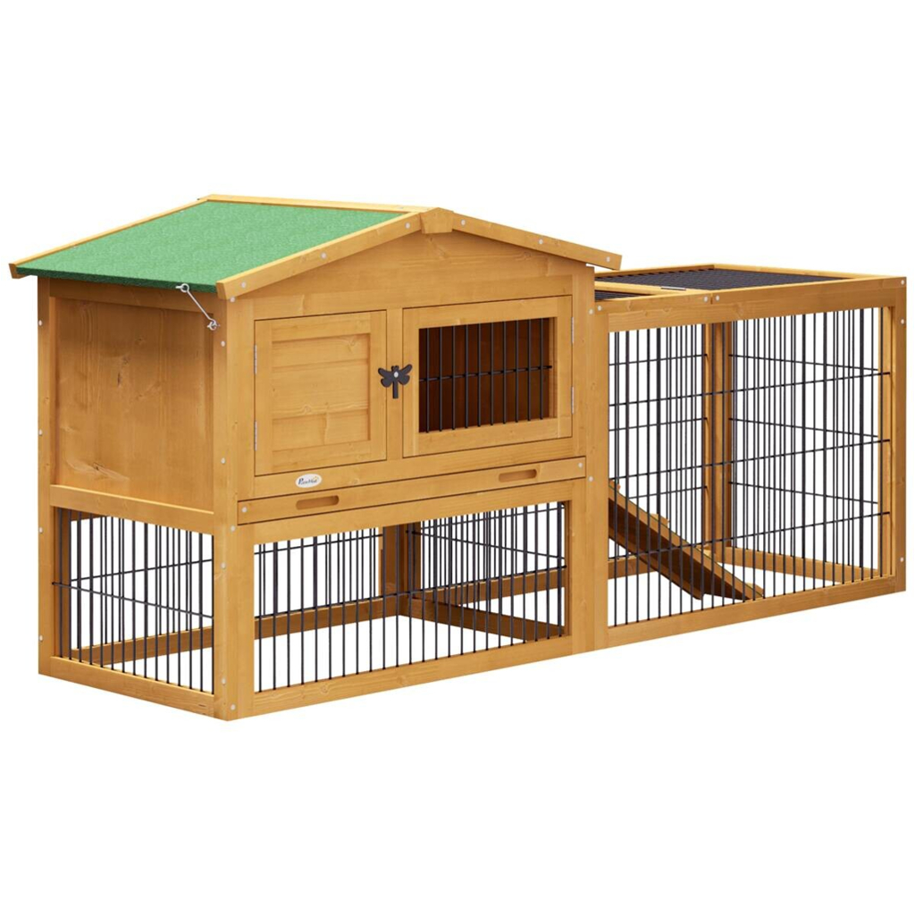 PawHut Kaninchenstall gelb Holz B/H/L: ca. 52x68x150 cm