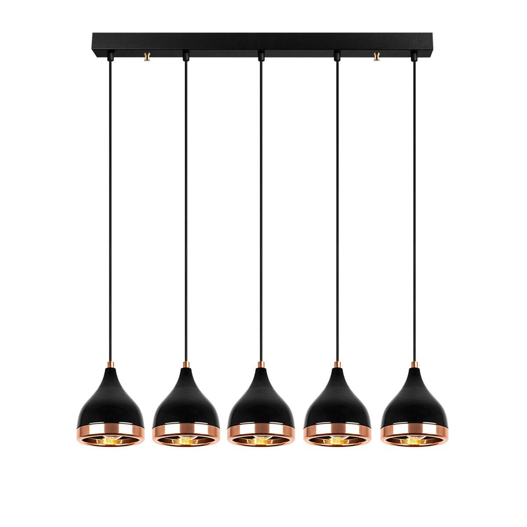 Opviq Pendelleuchte Yildo-7010 Kupfer schwarz B/H/T/L: ca. 85x135x15x85 cm E27 5 Brennstellen