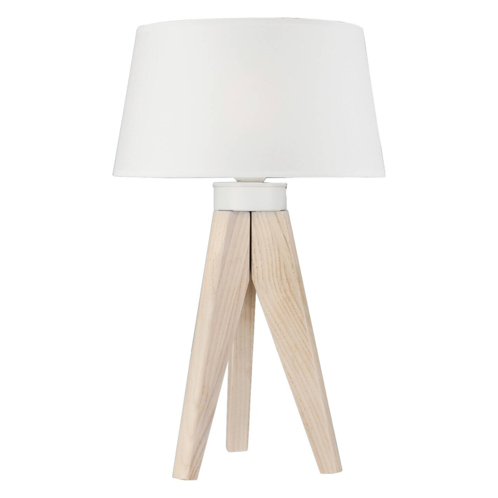 Lamkur Tischlampe weiß Holz Stahl B/H/L: ca. 34x38x38 cm E27 1 Brennstellen
