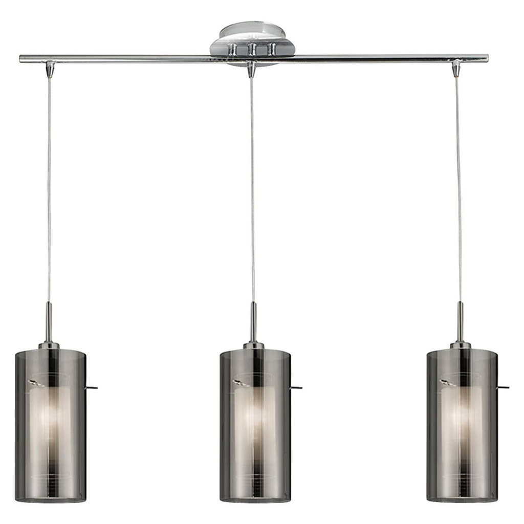 Searchlight Pendelleuchte Duo silber Stahl Glas B/H/L: ca. 12x130x71 cm E14 3 Brennstellen