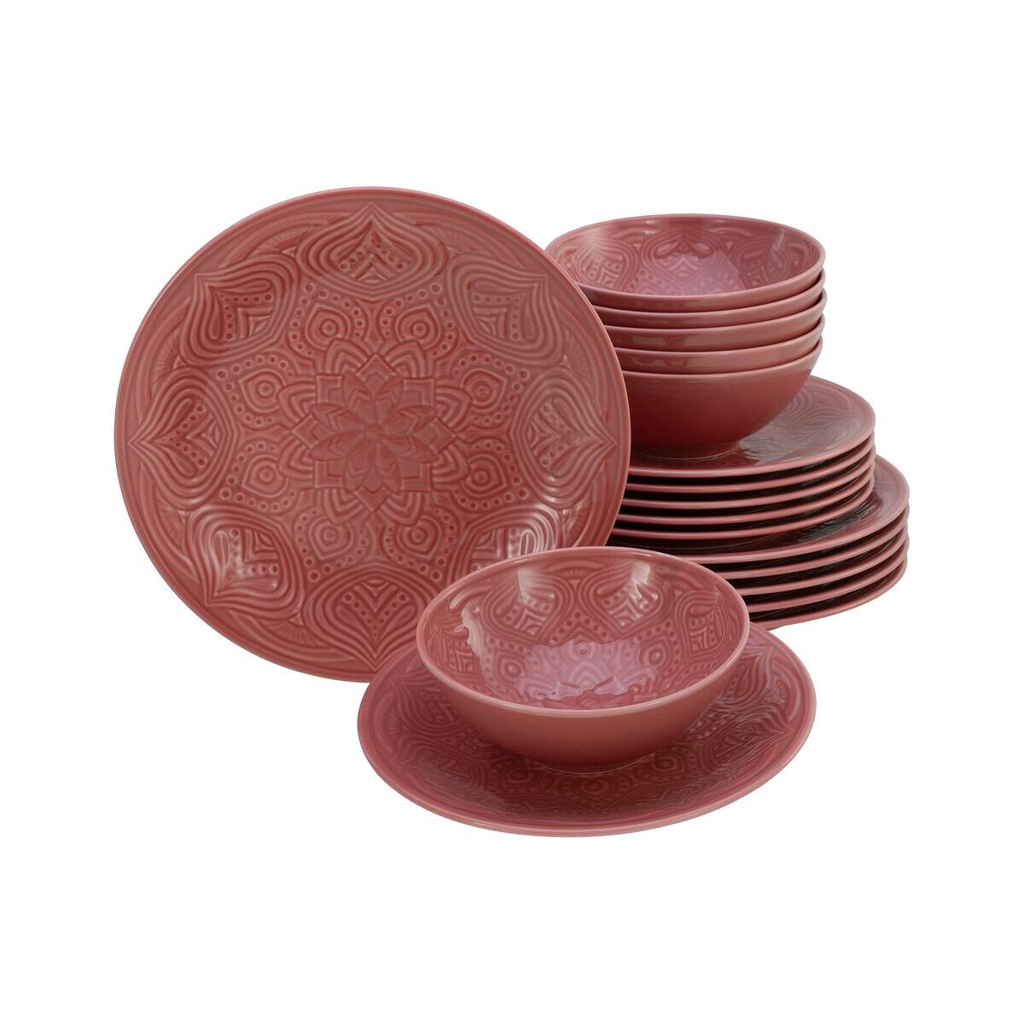 CreaTable Tafelservice Orient Mandala rot Porzellan 18 tlg.