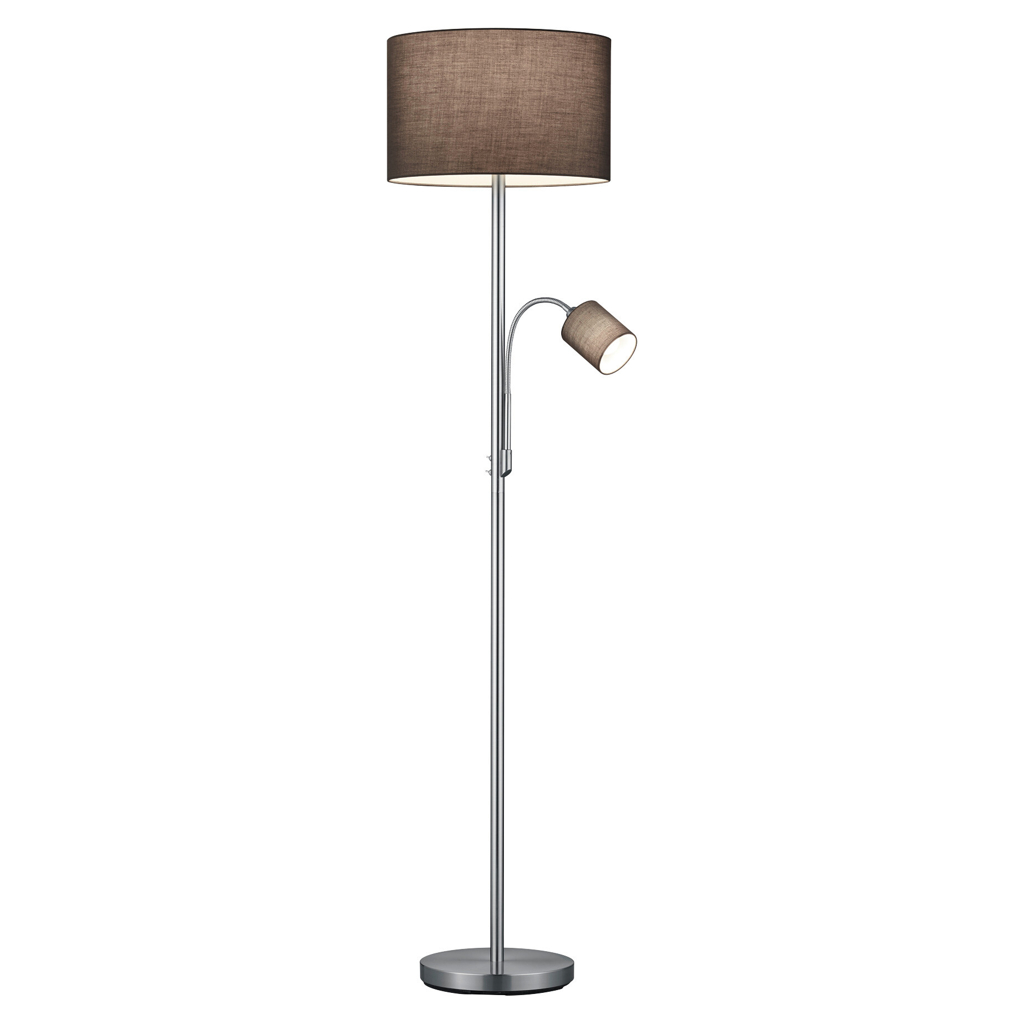 TRIO Stehlampe Hotel nickel matt grau Metall Stoff H/D: ca. 170x40 cm E27 2 Brennstellen