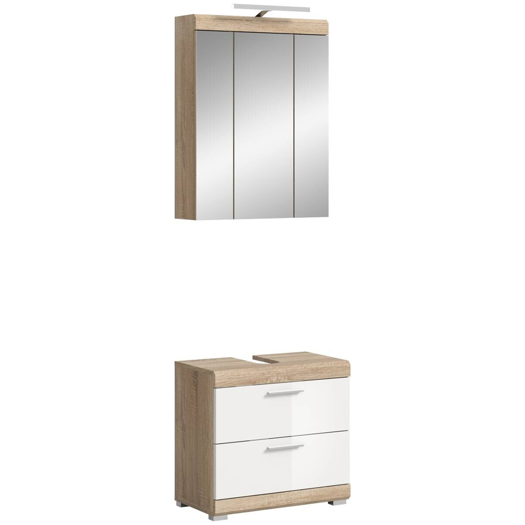 Badezimmer-Set Lambada Eiche Sonoma Nachbildung weiß Hochglanz B/H/T: ca. 60x191x37 cm