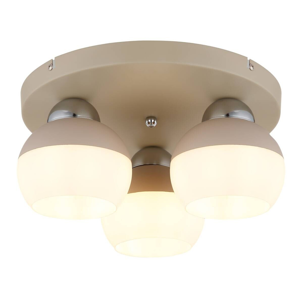 GLOBO Deckenleuchte Opal sand weiß Metall Glas H/D: ca. 15,5x31,5 cm E27 3 Brennstellen