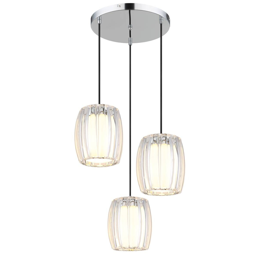GLOBO Pendelleuchte Opal schwarz Chrom Metall Textil Glas H/D: ca. 120x40,5 cm E27 3 Brennstellen
