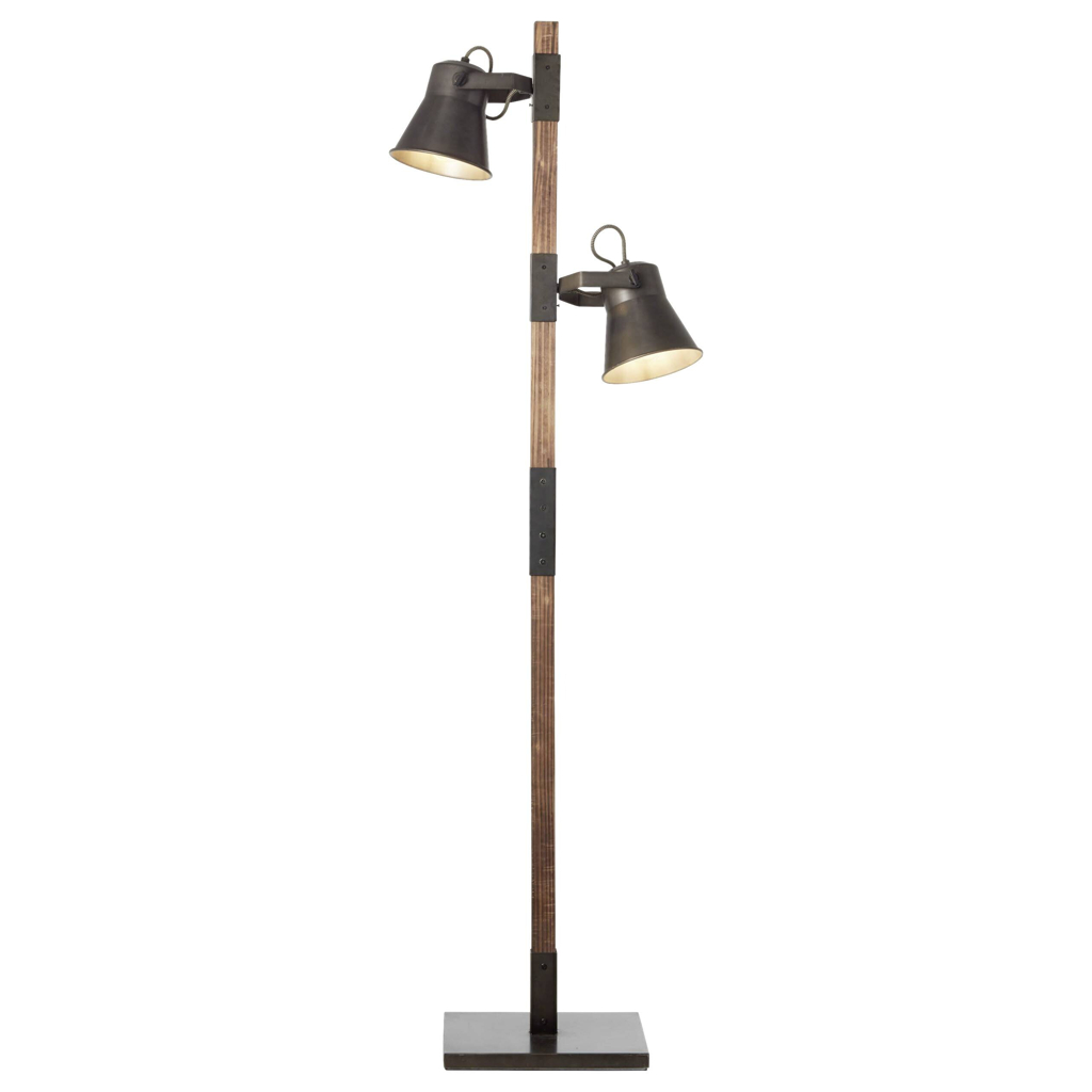 Brilliant Stehlampe Plow schwarz Metall Holz H: ca. 154 cm E27 2 Brennstellen