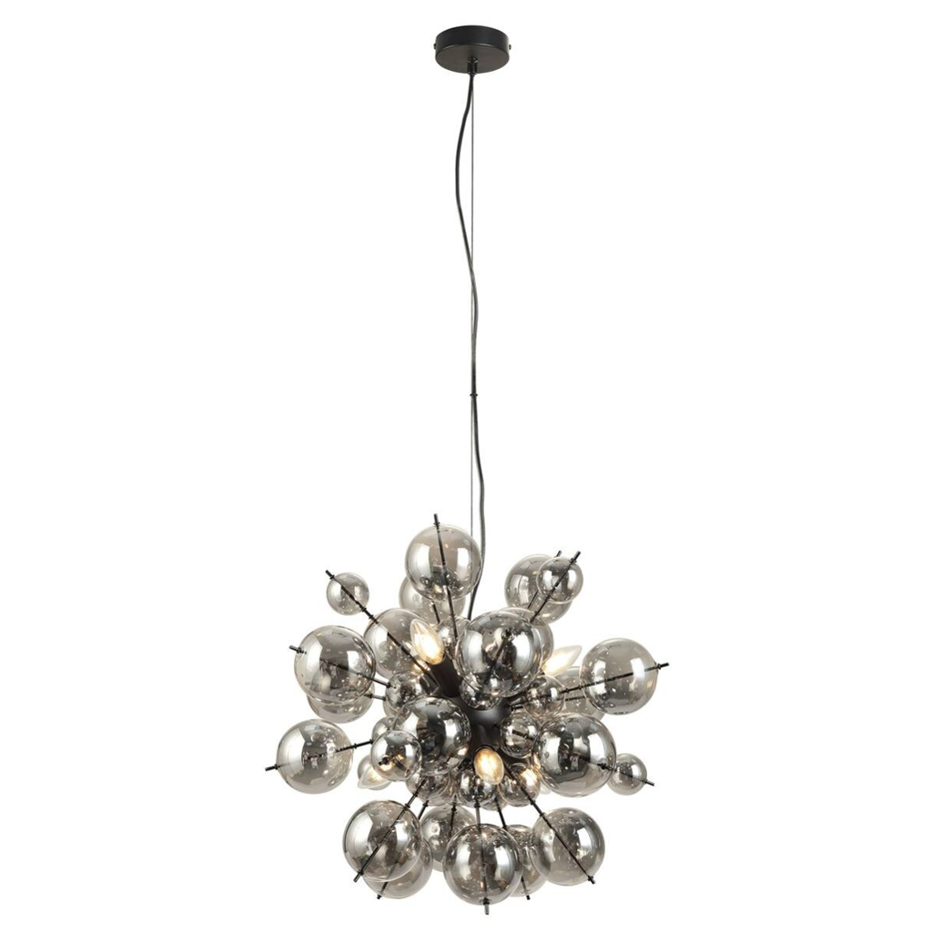 GLOBO Pendelleuchte mattschwarz Glas Metall H/D: ca. 120x55 cm 6 Brennstellen