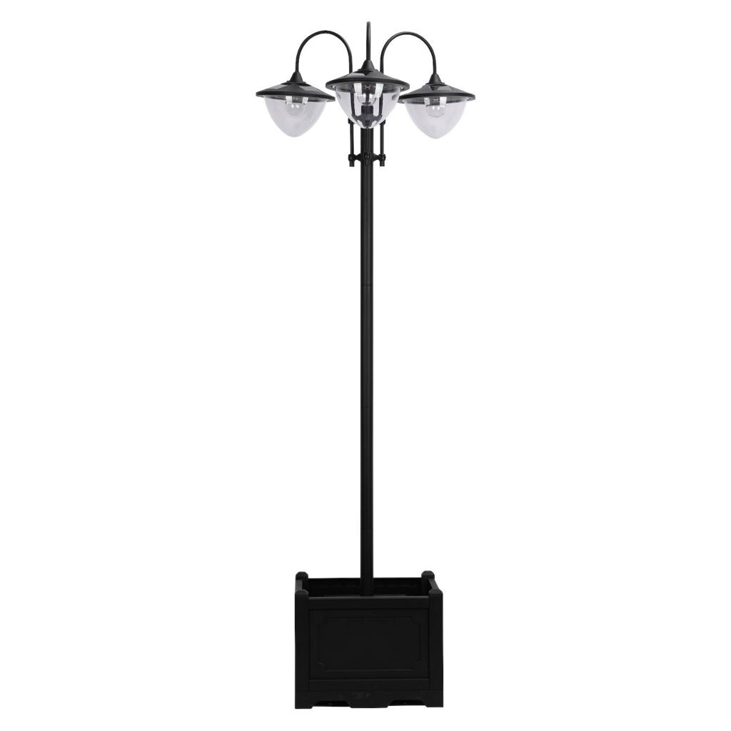 Solarlaterne mit Blumentopf schwarz Aluminium Edelstahl Polypropylen B/H/L: ca. 55x189x60 cm