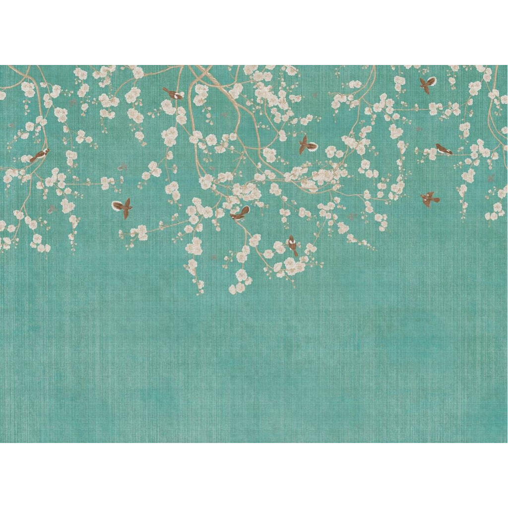 Livingwalls Fototapete Blütenzweig blau beige creme B/L: ca. 280x371 cm