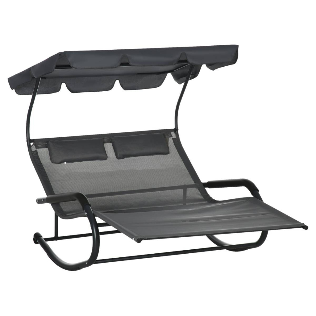 Outsunny Doppel-Sonnenliege dunkelgrau Schaumstoff B/H/L: ca. 139x140x200 cm