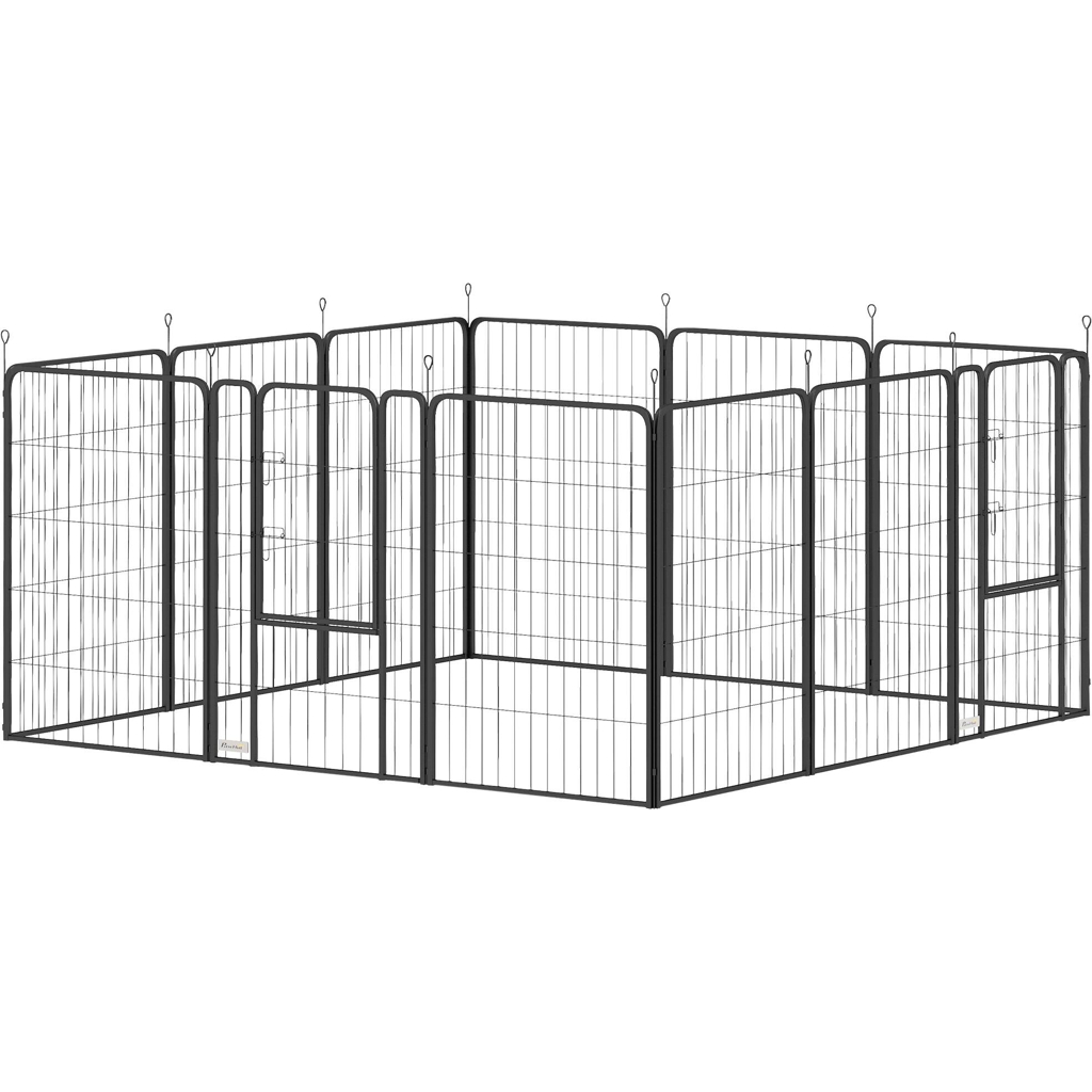 PawHut Welpenauslauf schwarz Stahl B/H/L: ca. 204x100x204 cm