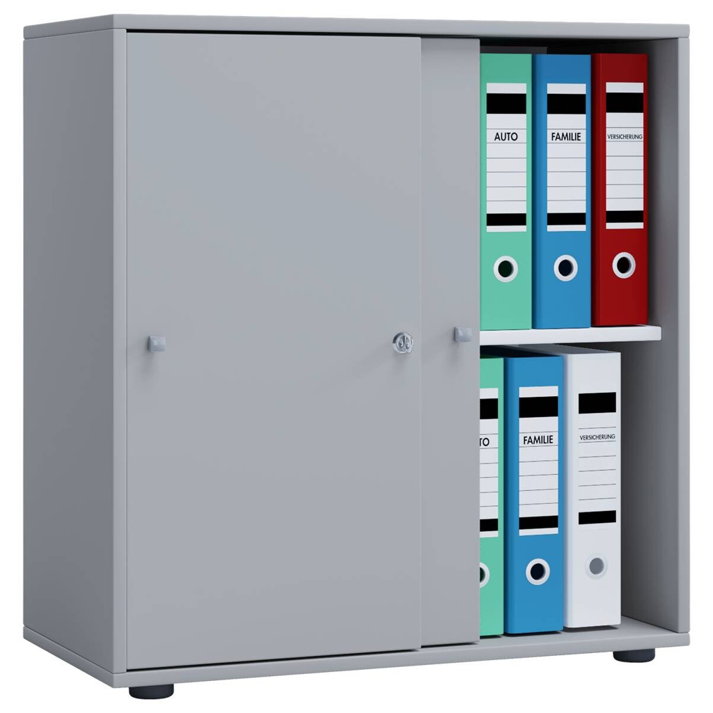 Büroschrank Lona L mit Schiebetüren grau weiß B/H/T: ca. 70x74x37 cm
