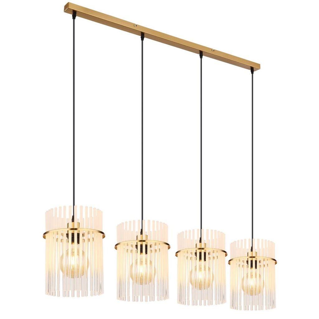 GLOBO Pendelleuchte klar gold Metall B/H/T: ca. 20x140x110 cm E27 4 Brennstellen