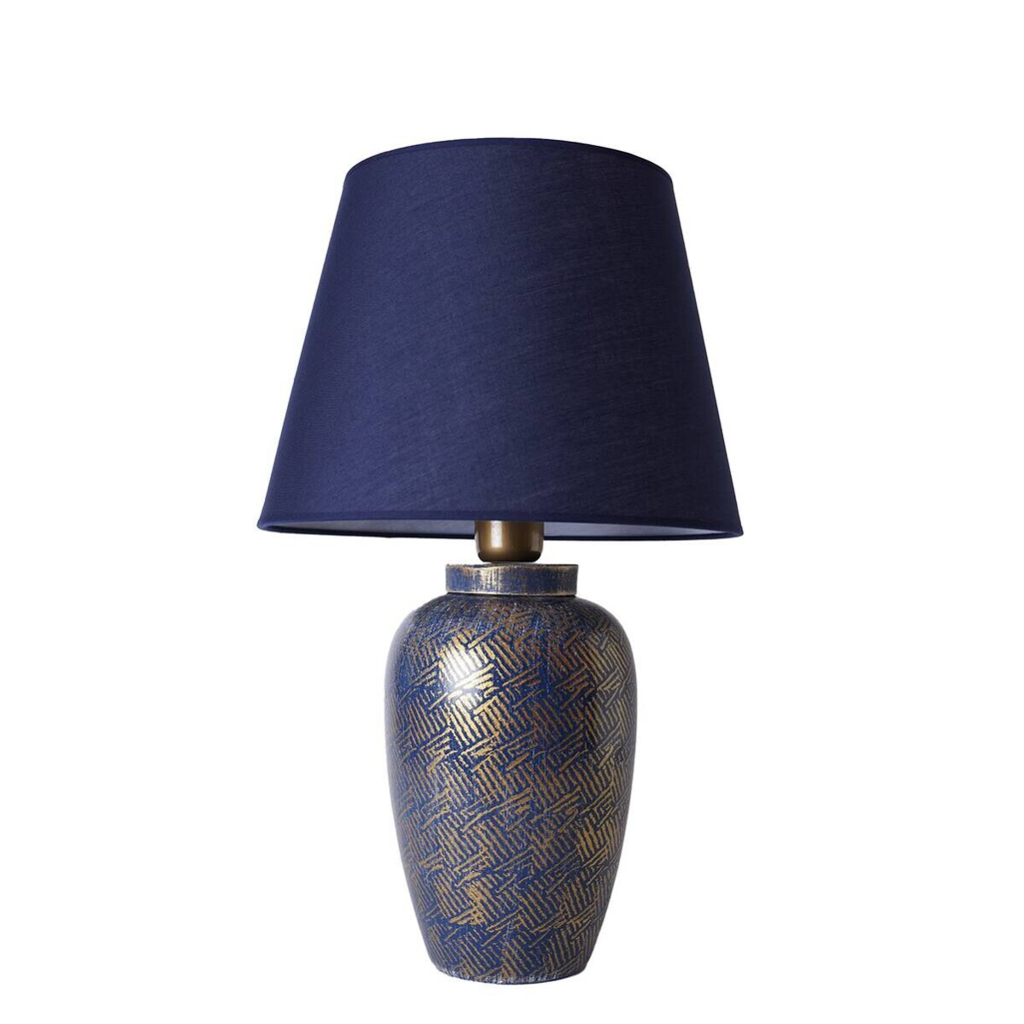 Opviq Tischleuchte blau gold Stoff Keramik B/H/T/L/D: ca. 32x53x32x32x32 cm E27 1 Brennstellen