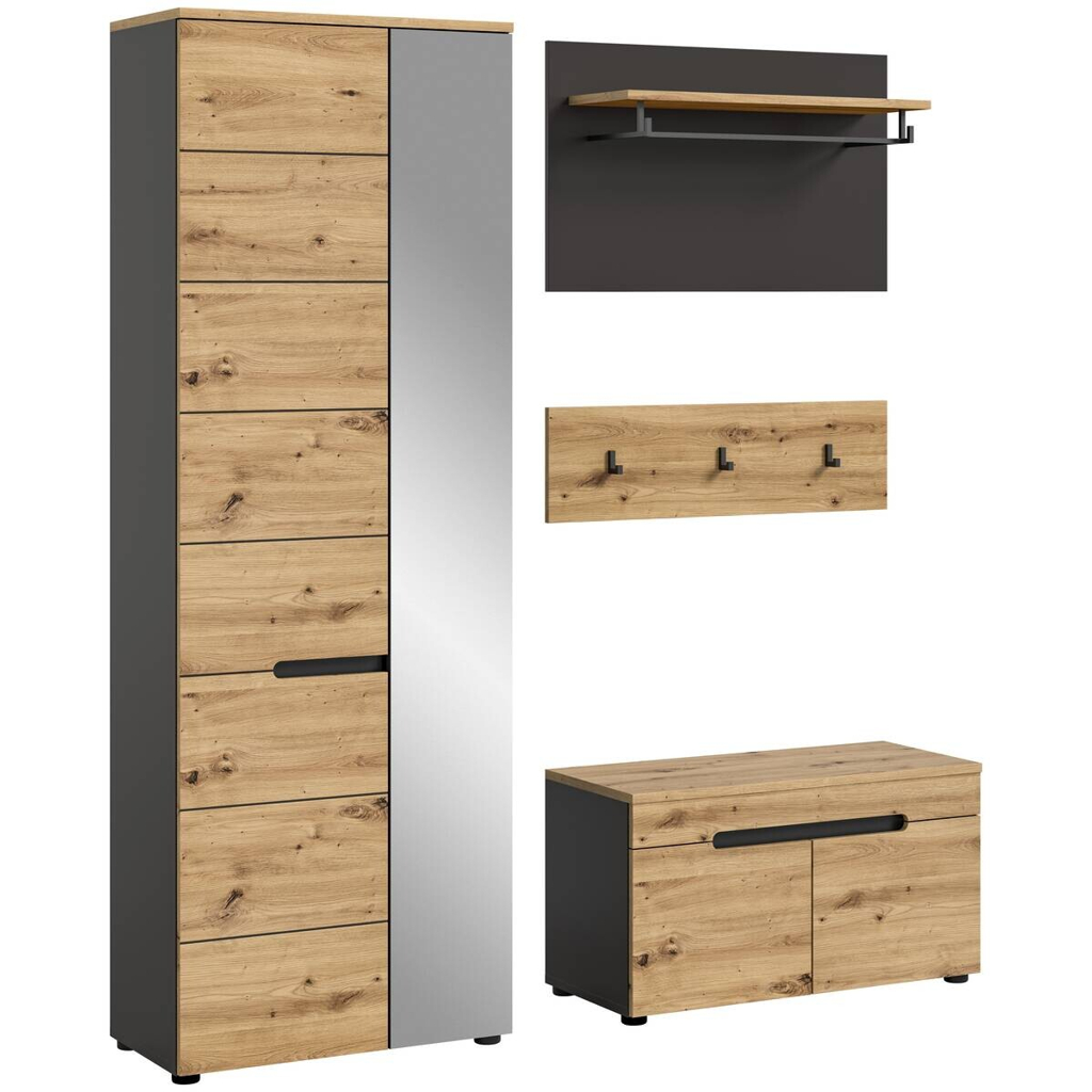 Garderobe CANU edles Basaltgrau Nachbildung Eiche Artisan Nachbildung B/H/T: ca. 160x190x37 cm