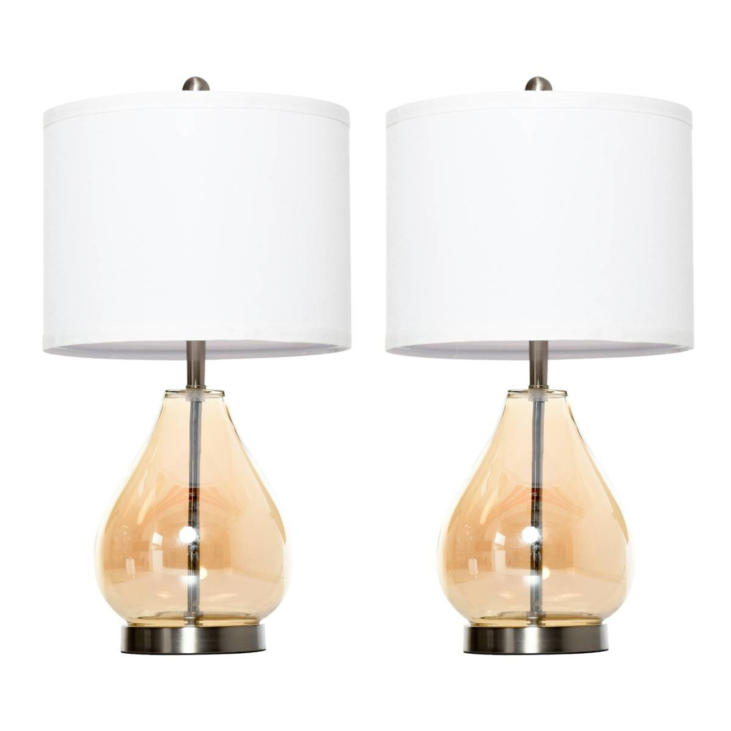 HOMCOM 2er-Tischleuchtenset B31-251 goldgelb cremeweiß silber Leinen Stahl Glas B/H/T: ca. 30x56x30 cm E27 1 Brennstellen
