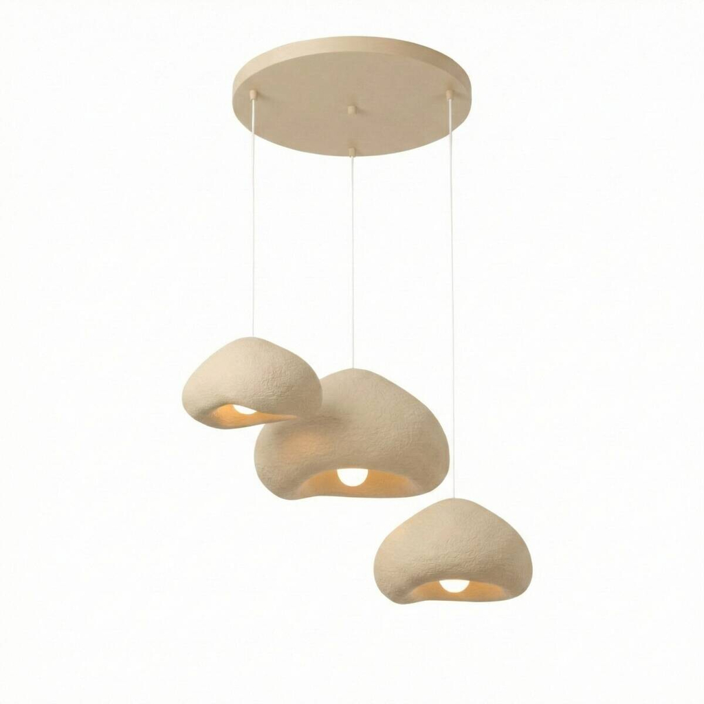 Opviq Pendelleuchte beige Metall Fiberglas B/H/T/L/D: ca. 82x115x82x82x82 cm E27 3 Brennstellen