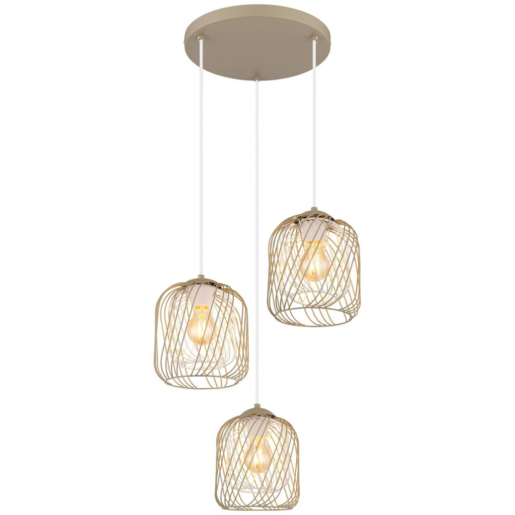 GLOBO Pendelleuchte Dichti sand Metall H/D: ca. 150x39,4 cm E27 3 Brennstellen