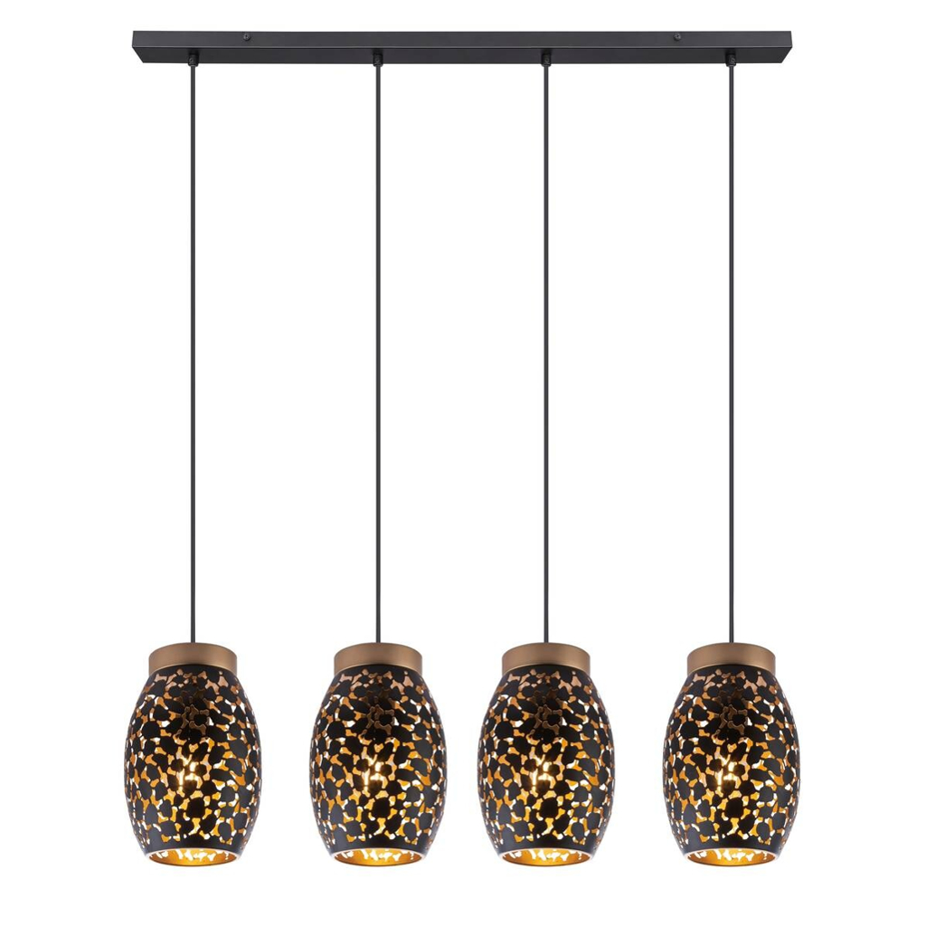 GLOBO Pendelleuchte Narri schwarz gold Metall B/H/L: ca. 15x120x90 cm E27 4 Brennstellen 597108100