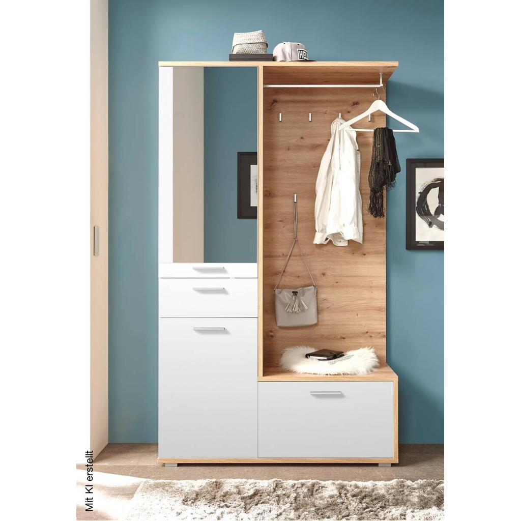 Garderobe Entra weiß Eiche Artisan Nachbildung B/H/T: ca. 117x198x38 cm