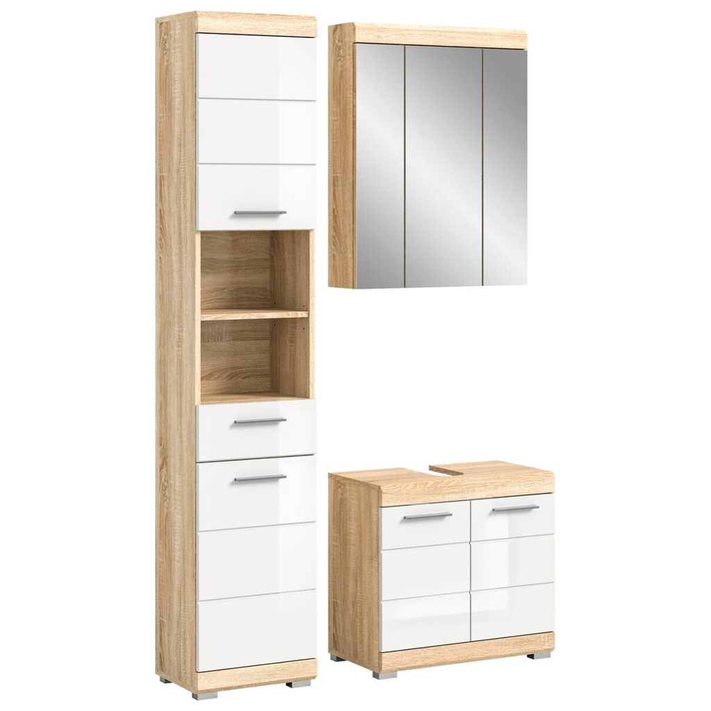 Badezimmer-Set LAMBADA Eiche Sonoma hell Nachbildung weiß Hochglanz B/H/T: ca. 112x191x34 cm