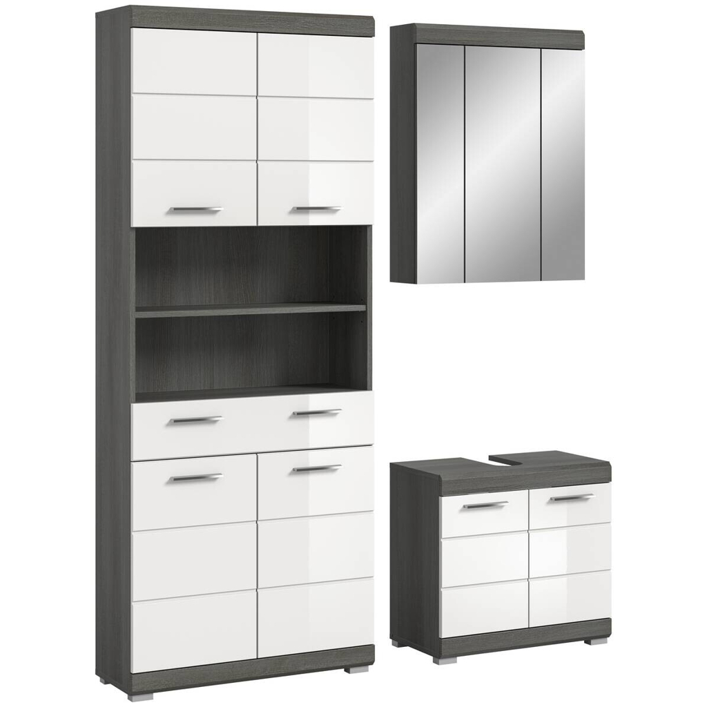 Badezimmer-Set Scout Rauchsilber Nachbildung weiß Hochglanz B/H/T: ca. 149x34x191 cm