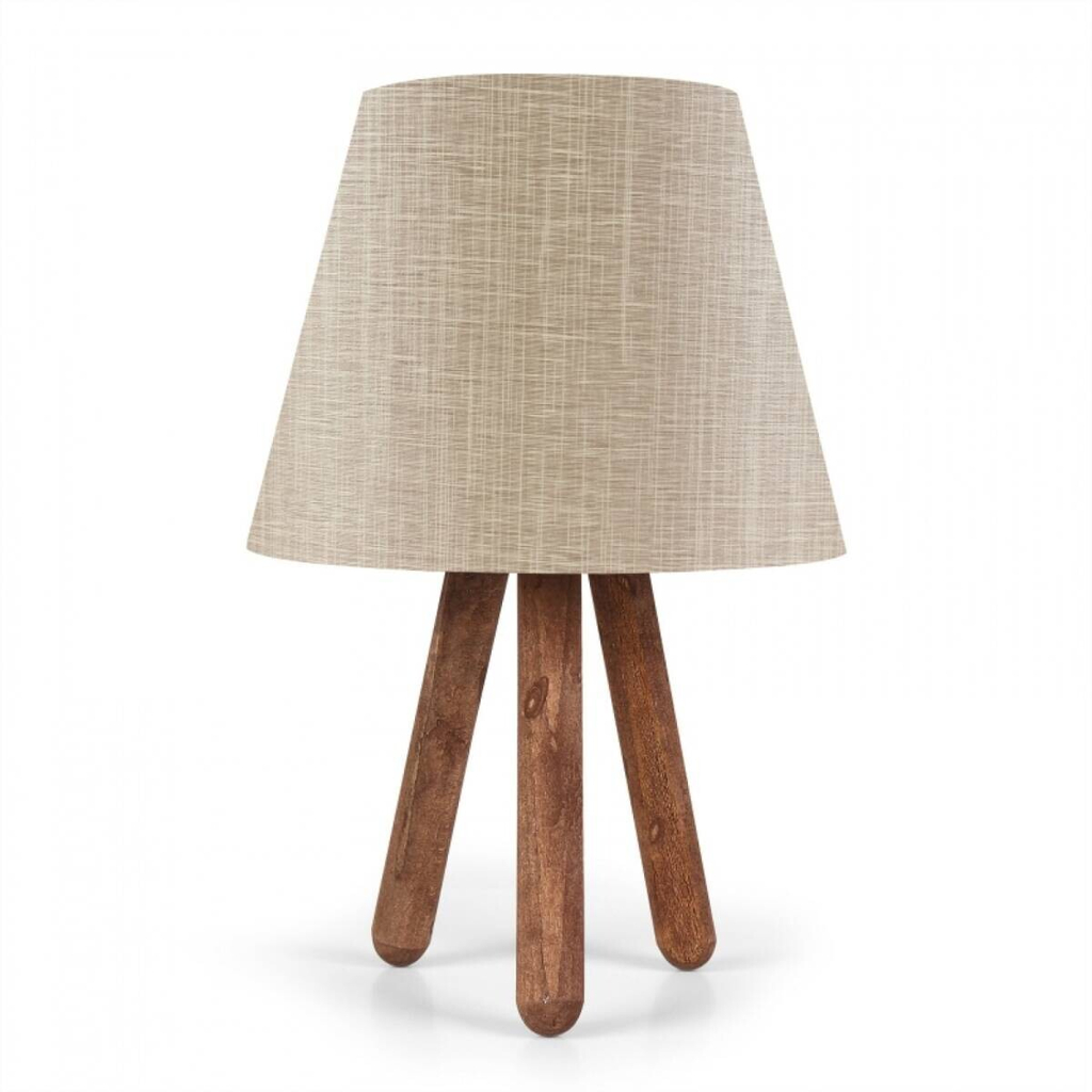 Opviq Tischleuchte creme nussbaum Buche PVC B/H/L: ca. 22x33x22 cm E27 1 Brennstellen
