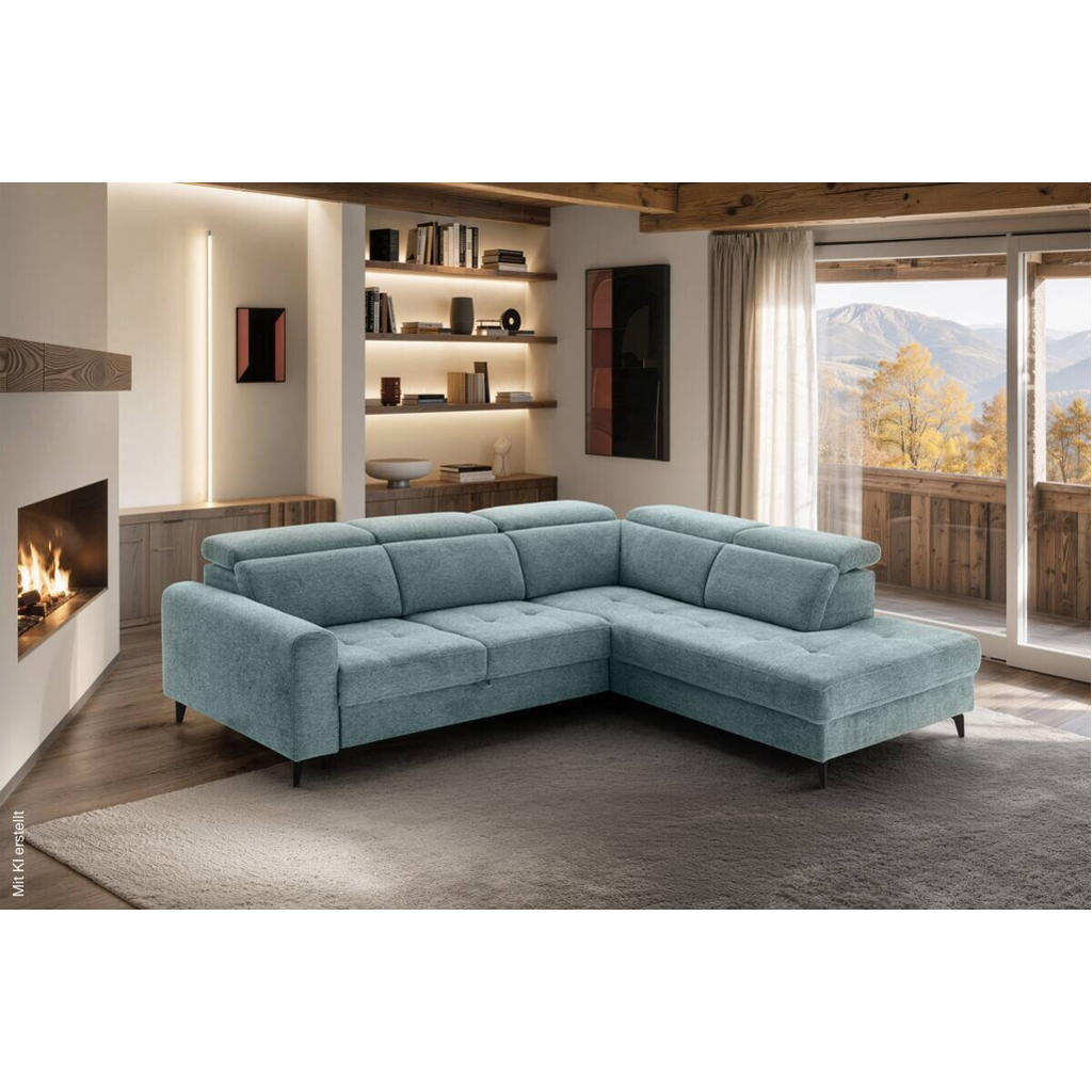 Ecksofa mit Bettfunktion hellblau Flachgewebe B/H/T: ca. 258x96x221 cm