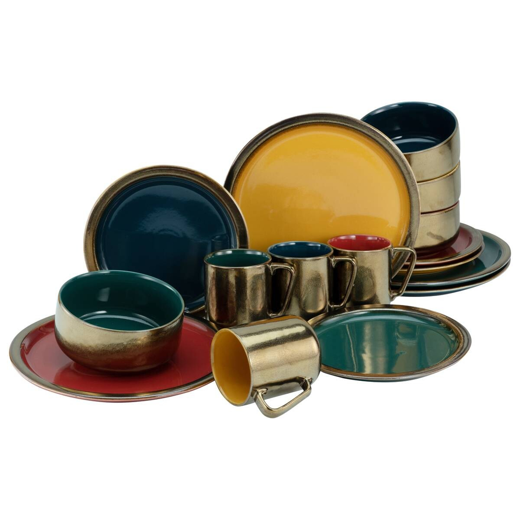 CreaTable Kombiservice RUSTIKAL - Collection bunt Steinzeug 16 tlg.