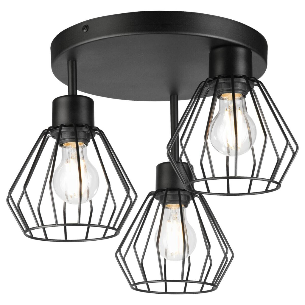 Lamkur Deckenleuchte Audrey schwarz Stahl Glas H/L: ca. 32x38 cm E27 3 Brennstellen